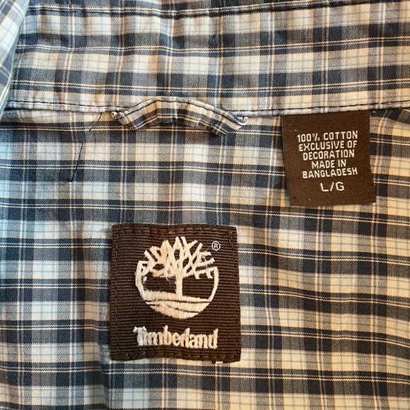 Timberland Plaid Navy Blue Buttoned Shirt - Large - Picture 10 of 10